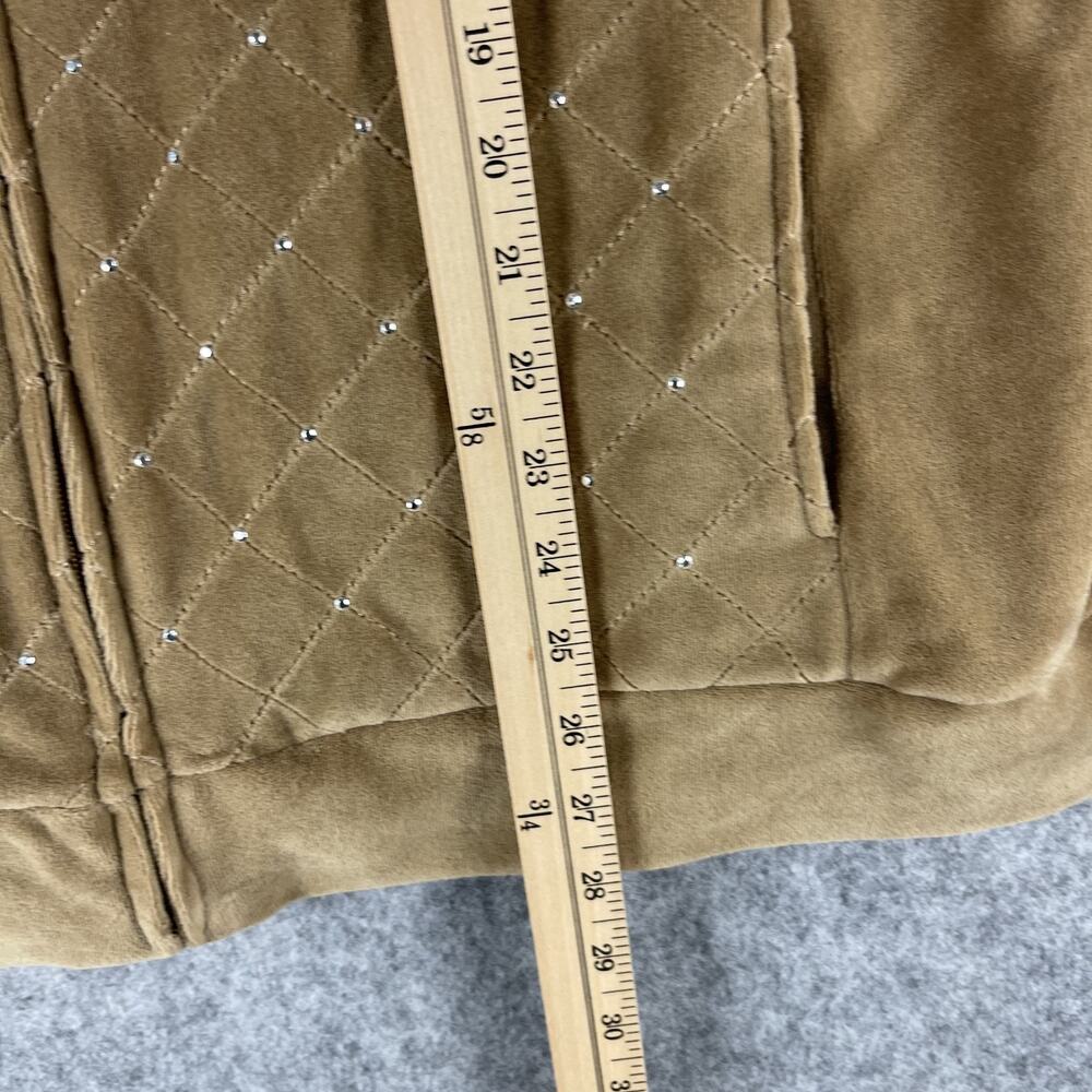 Quacker Factory Velour Vest Women XL Tan Rhinestone Bling Full Zip Quilted Artsy - Picture 10 of 14